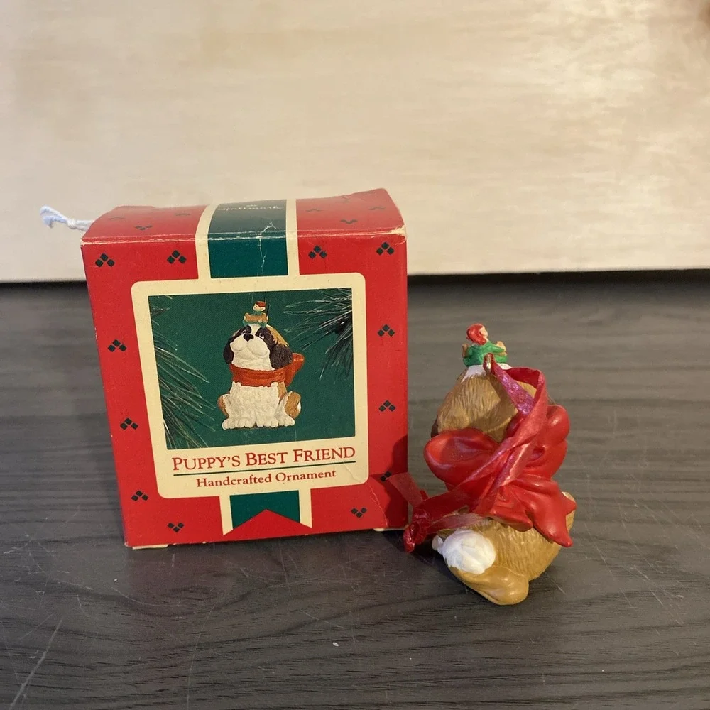 Hallmark 1986 PUPPY'S BEST FRIEND Ornament Vintage St Bernard Dog & Elf